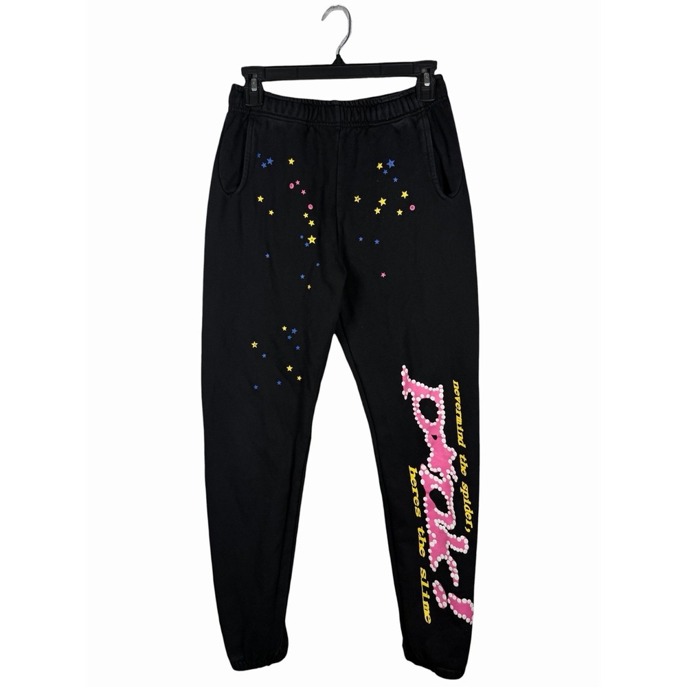 Sp5der P*nk V2 Sweatpants Black Pink Stars Men's M Streetwear Joggers